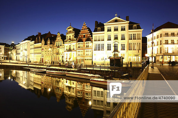 Leie River  view of the historic district  Ghent  East Flanders  Belgium  Europe