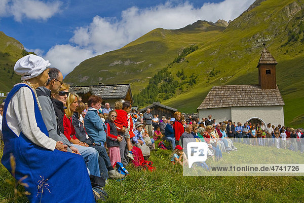 Open-air mass  service on a mountain pasture  South Tyrol  Italy  Europe