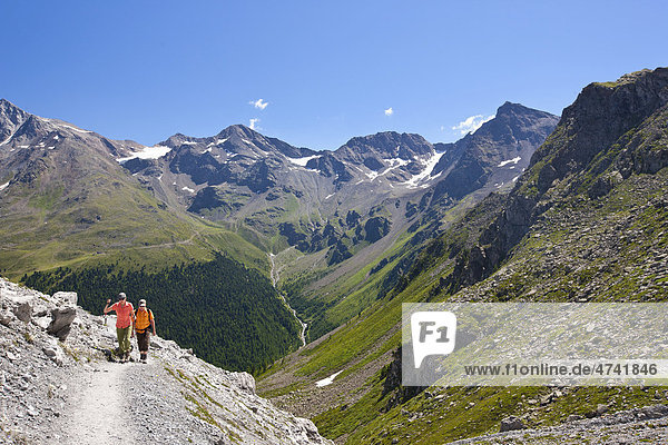 Hiker in the Ortler Alps mountain range  South Tyrol  Italy  Europe
