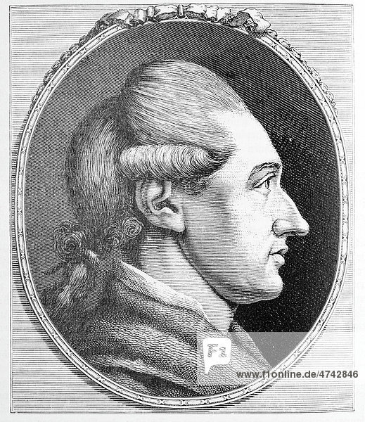 Goethe im Alter von 28 Jahren  historische Abbildung aus Deutsche Literaturgeschichte von 1885