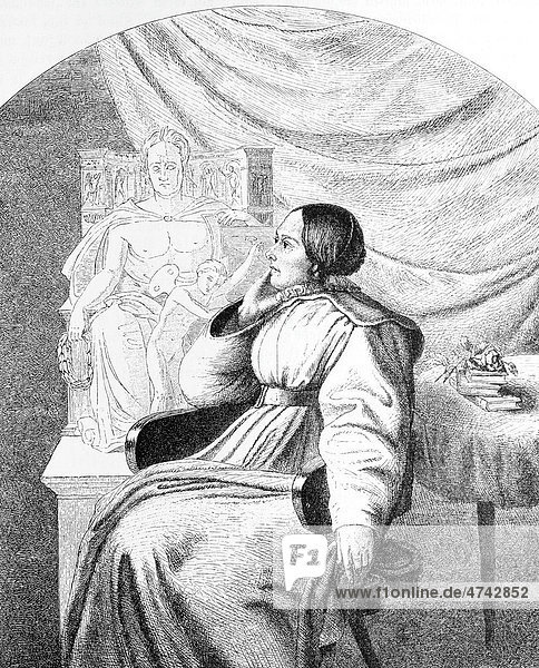Bettina von Arnim  1838  historic illustration from Deutsche Literaturgeschichte  a history of German literature from 1885