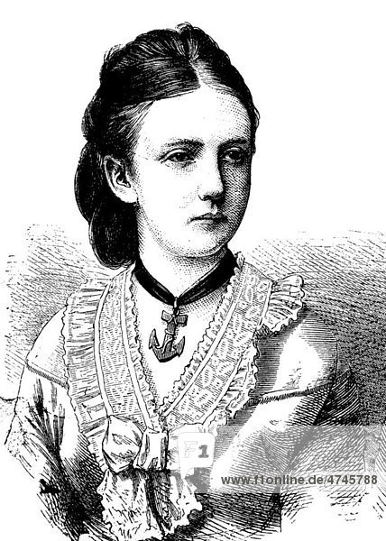 Prinzessin Marie von Preußen  1855 - 1888  Gemahlin von Heinrich der Niederlande und später Leopold Friedrich von Anhalt-Dessau  historische Illustration  1877