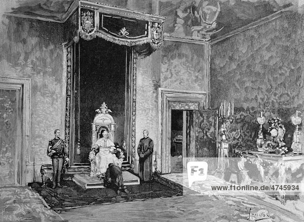 Audience with Pope Leo XIII.  historical illustration  ca. 1893
