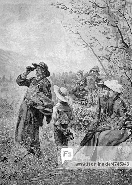 Sonntagsausflügler beim Beobachten eines Manövers  historisches Bild  ca. 1893