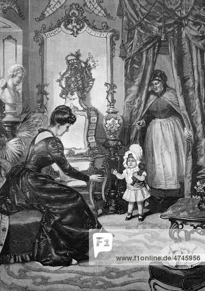 Mother and child  family idyll  historical illustration  ca. 1893