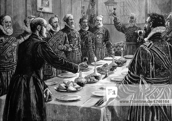 Eröffnung des Parlaments  königlicher Leibgardist trinkt auf die Gesundheit der Königin  Houses of Parliament  London  England  historisches Bild  1884