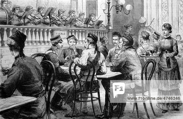 Egypt after the war ended in 1883  recreation in a local restaurant  historical illustration  1884
