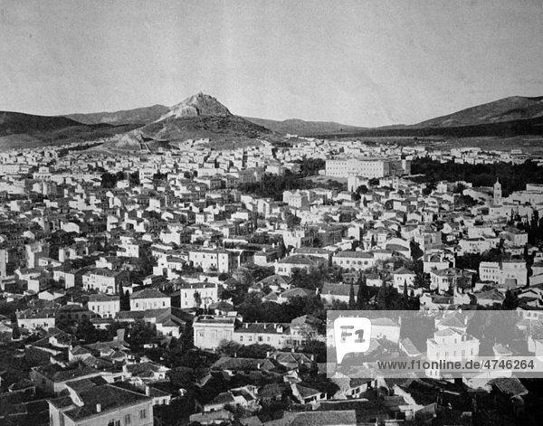 One of the first autotypes of Athens  seen from the Acropolis  Greece  historical photograph  1884