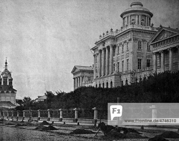 Eine der ersten Autotypien vom Paschkow-Haus  Moskau  historisches Bild  1884