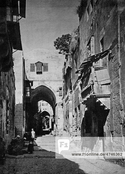 Eine der ersten Autotypien von Bab el Khabil  Jerusalem  historisches Bild  1884