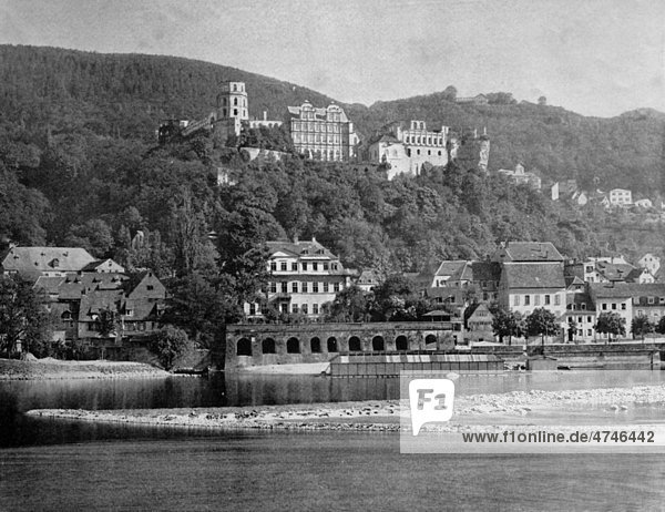 Eine der ersten Autotypien von Heidelberg  Baden-Württemberg  Deutschland  historisches Bild  1884