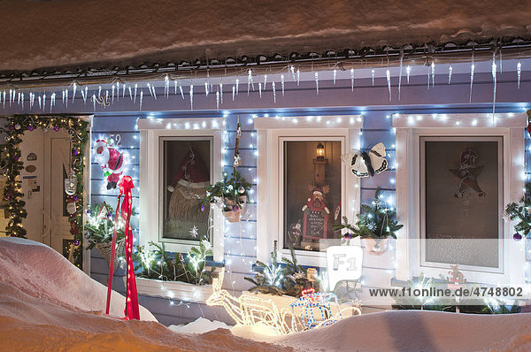 Christmas lights on a house in St. Andreasberg Harz Lower Saxony Germany Europe