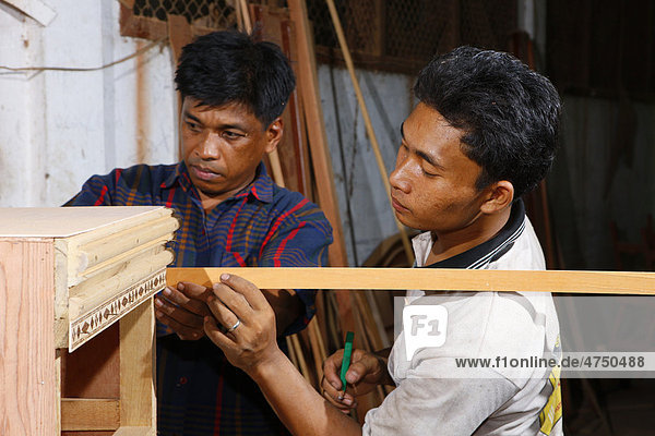 Young men doing a carpentry apprenticeship  vocational training center  Siantar  Sumatra  Indonesia  Asia