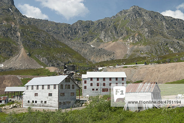 Historic mine buildings of Independence Mine State Historical Park  Hatcher Pass  Talkeetna Mountains  Southcentral Alaska  Summer