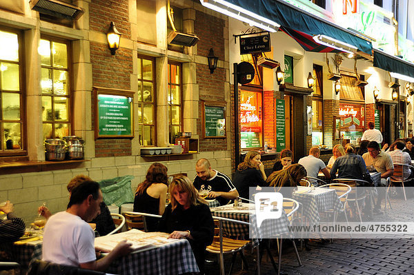 Restaurant Chez Leon in the evening  Rue des Bouchers  Beenhouwersstraat  city centre  Brussels  Belgium  Benelux