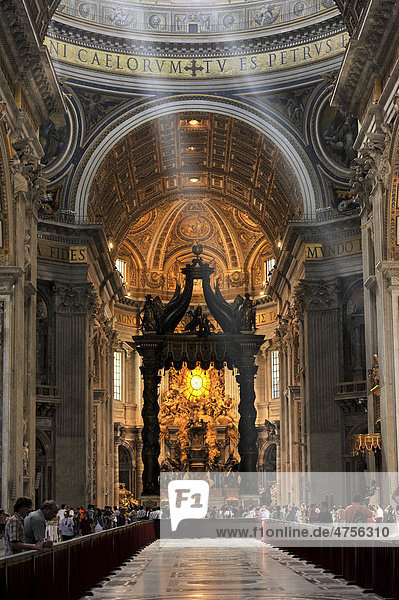 St. Peter's baldachin  Bernini's baldachin above the papal altar of St. Peter's Basilica  Vatican City  Rome  Lazio region  Italy  Europe