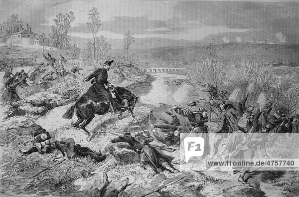 Schlachtszene  Illustrierte Kriegschronik 1870 - 1871  Deutsch-französischer Feldzug