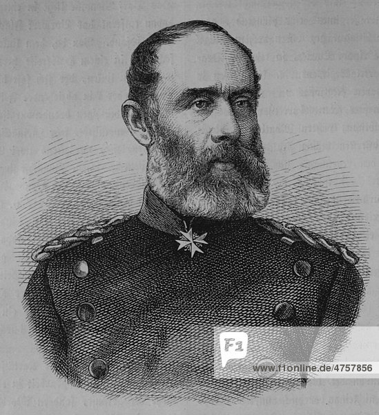 General Ludwig von Wittich  1818 to 1884  Prussian general  historic illustration  illustrated war chronicle 1870 to 1871  German campaign against France