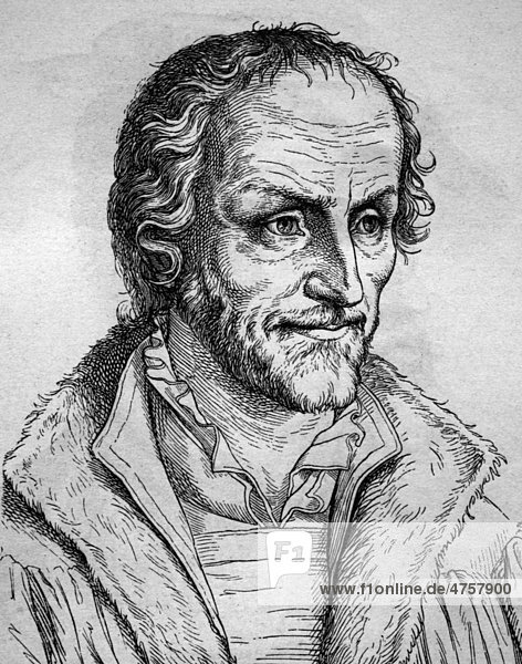 Philipp Melanchthon  Lehrbuchautor  Dichter  Reformator  1497 - 1560  historische Illustration  Porträt  1880