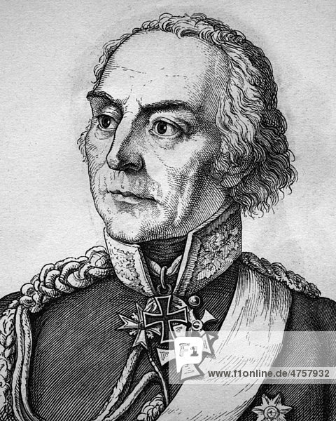 Hans David Ludwig  Graf Yorck von Wartenburg  preußischer Generalfeldmarschall  1759 - 1830  historische Illustration  Porträt  1880