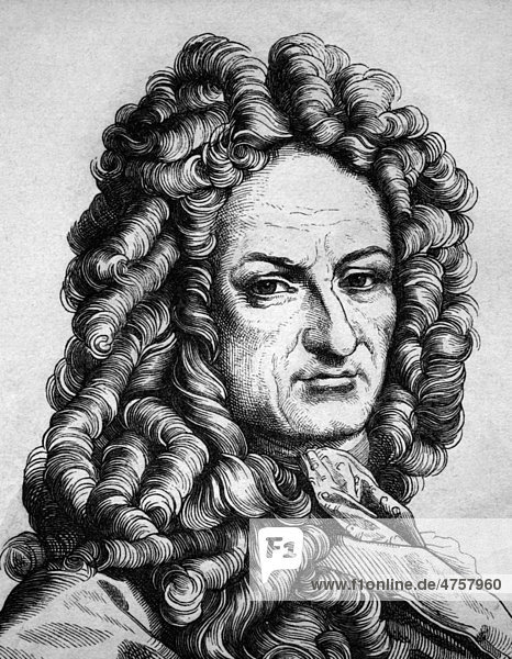 Gottfried Wilhelm von Leibniz  1646 - 1716  Porträt  historische Illustration  1880