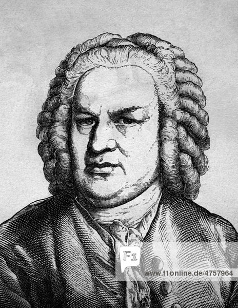 Johann Sebastian Bach  1685 - 1750  Porträt  historische Illustration  1880