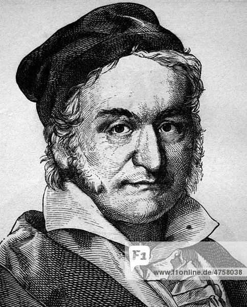 Karl Friedrich Gauss  1777 - 1855  Mathematiker  Physiker und Astronom  Porträt  historische Illustration  1880