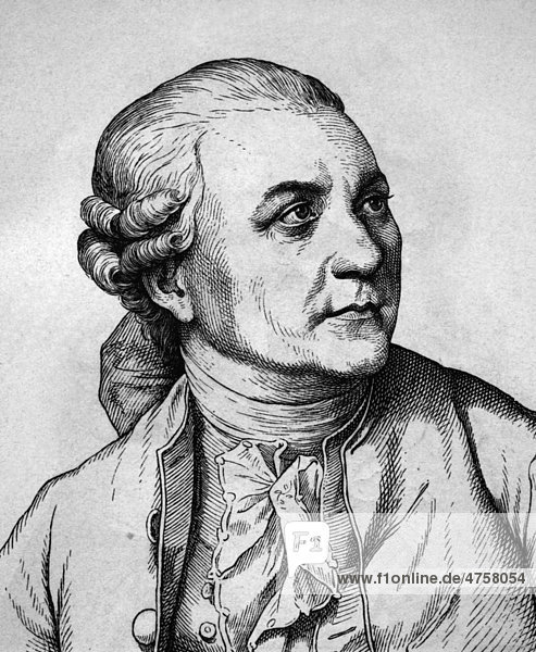 Friedrich Gottlieb Klopstock  1724 - 1803  Poet  Porträt  historische Illustration  1880