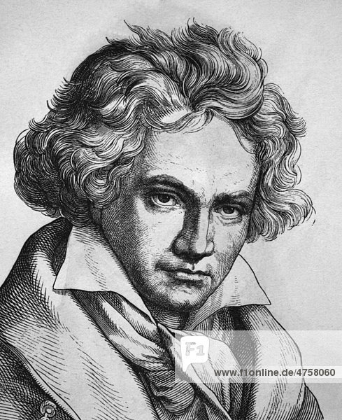 Ludwig van Beethoven  1770 - 1827  Komponist  Porträt  historische Illustration  1880