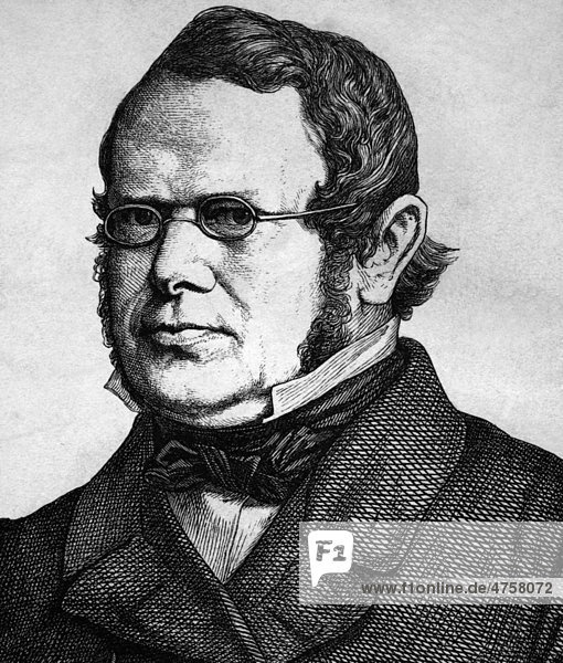 Ludwig Häusser  1818 - 1867  Historiker und Politiker  Porträt  historische Illustration  1880