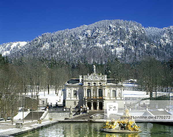 Schloss Linderhof castle Graswangtal valley Upper Bavaria Germany Europe