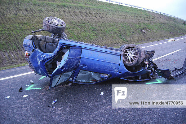 Severe accident on the B14 road the tires of the car were almost blank Waiblingen Baden-Wuerttemberg Germany Europe