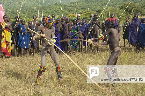 Tribal Donga Stick Fight in Omo River Valley, Ethiopia