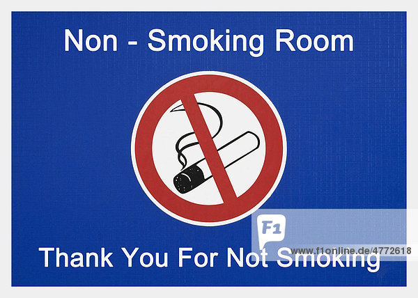 Hinweisschild  Non-smoking room  thank you for not smoking  englisch für Nichtraucherzone