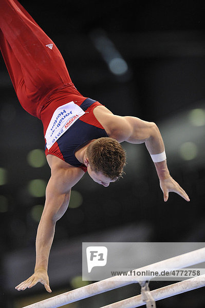 Jonathan Horton  USA  on the parallel bars  EnBW Gymnastics World Cup 2010  28th DTB-Cup  Stuttgart  Baden-Wuerttemberg  Germany  Europe