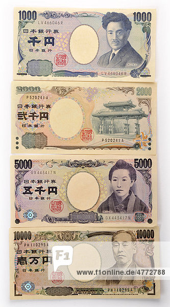 Japanische Yen Wahrung Japan Banknoten Geldscheine
