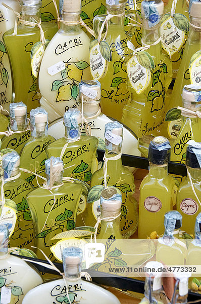 Limoncello bottles  souvenirs  island of Capri  Italy  Europe