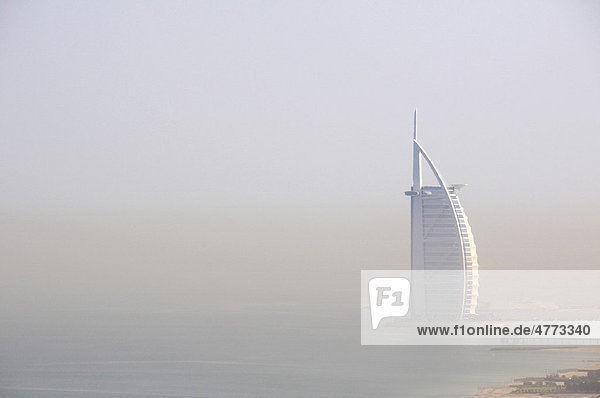 Burj Al Arab in the morning mist  Dubai  United Arab Emirates  Middle East