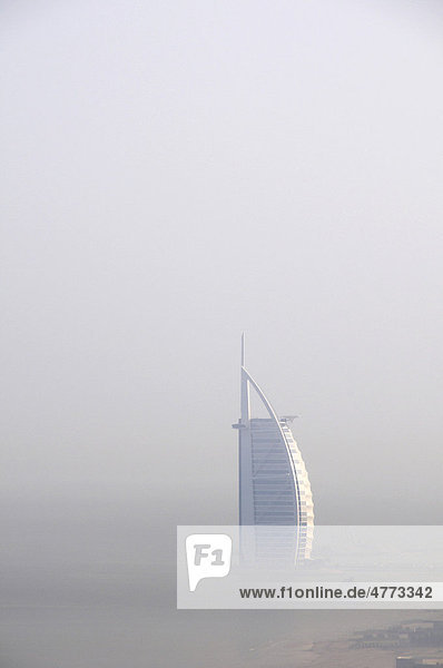 Burj Al Arab in the morning mist  Dubai  United Arab Emirates  Middle East
