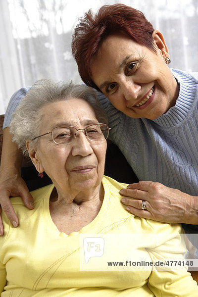 Senior citizen  elderly woman  89 years  posing with daughter