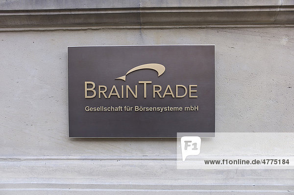 Firmenschild  Brain Trade Gesellschaft für Börsensysteme mbh  Frankfurt  Hessen  Deutschland  Europa