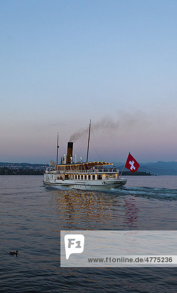 An old paddle-steamer as a ferry for tourists  Morges  canton of Vaud  Switzerland  Europe