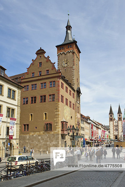 View of the old Town Hall and the Cathedral of St. Kilian  Wuerzburg Cathedral  Wuerzburg  Bavaria  Germany  Europe