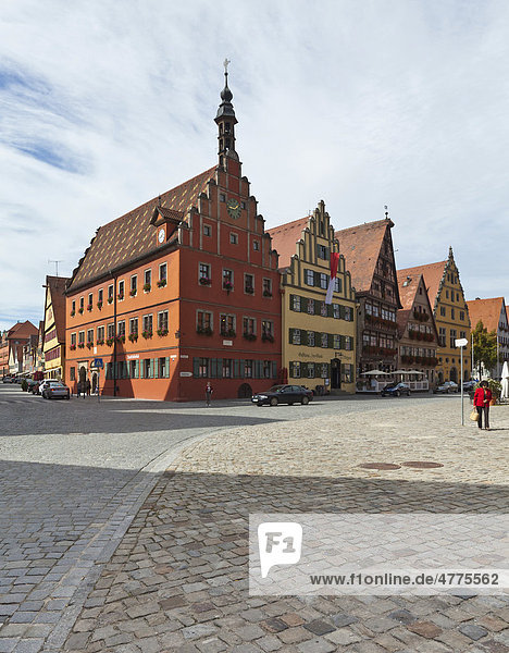Weinmarkt square and the Gustav-Adolf-Haus building  Turmgasse street  historic district of Dinkelsbuehl  administrative district of Ansbach  Middle Franconia  Bavaria  Germany  Europe