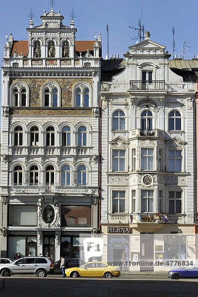 Haus zum roten Herzen mit Sgraffito Renaissance- und Barock- Bürgerhäuser Platz der Republik Pilsen Böhmen Tschechien Europa