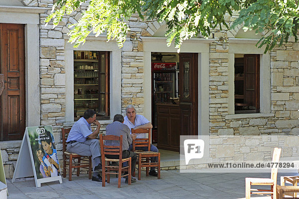 Men in a coffee house  Aperathos mountain village  Naxos island  Cyclades  Aegean Sea  Greece  Europe