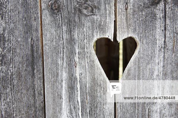 Holztür mit Herz, Klohäuschen, Klotür, Toilettentür, Plumpsklo