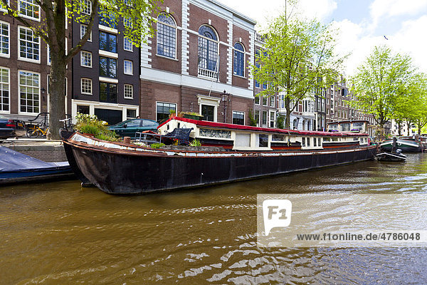 Hausboot an der Keizersgracht  Amsterdam  Holland  Niederlande  Europa