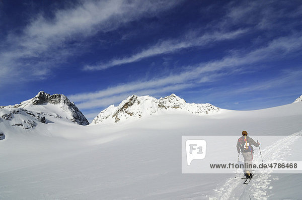 Skibergsteiger auf dem Weg zum Piz Buin  Engadin  Graubünden  Schweiz  Europa