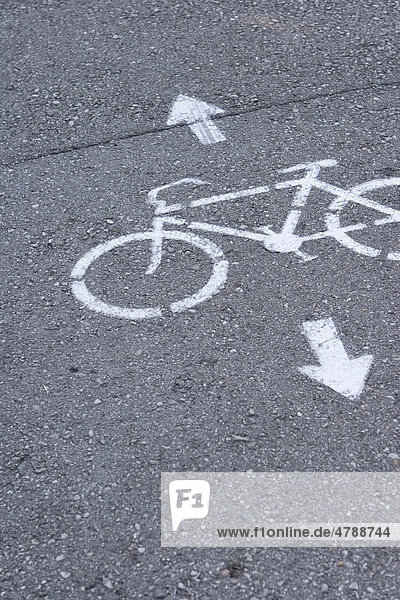 Straßenmarkierung Radweg  Piktogramm Fahrrad